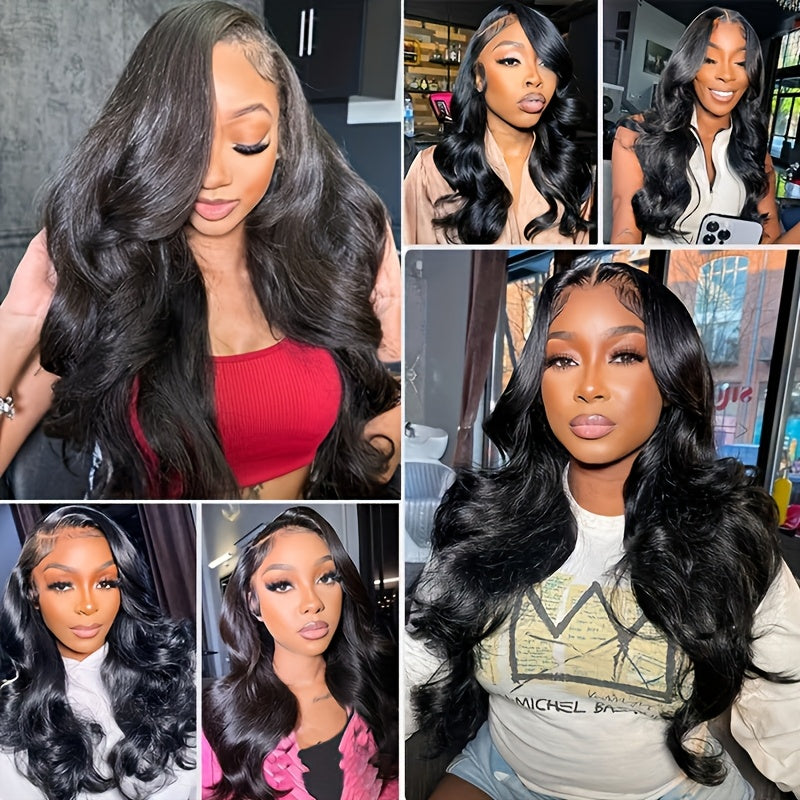 Women's Wig | 13x4 | 100% Pure Human Hair | Pre-Drawn Body Wave Gel Free | Wear And Go Lace Front Wig | Natural Black | 200% Density